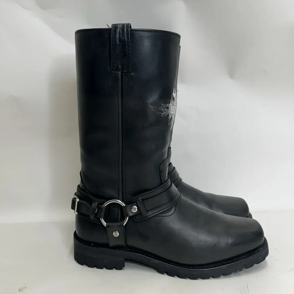 Vintage Harley-Davidson Motorcycle Flame Logo Boots “Black”
